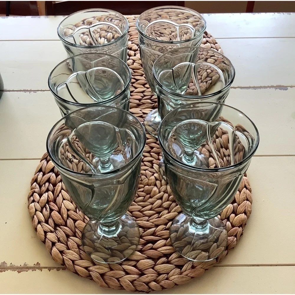 Vintage One Aqua Green Glass Water Goblets Wedding Party Noritake Sweet Swirl